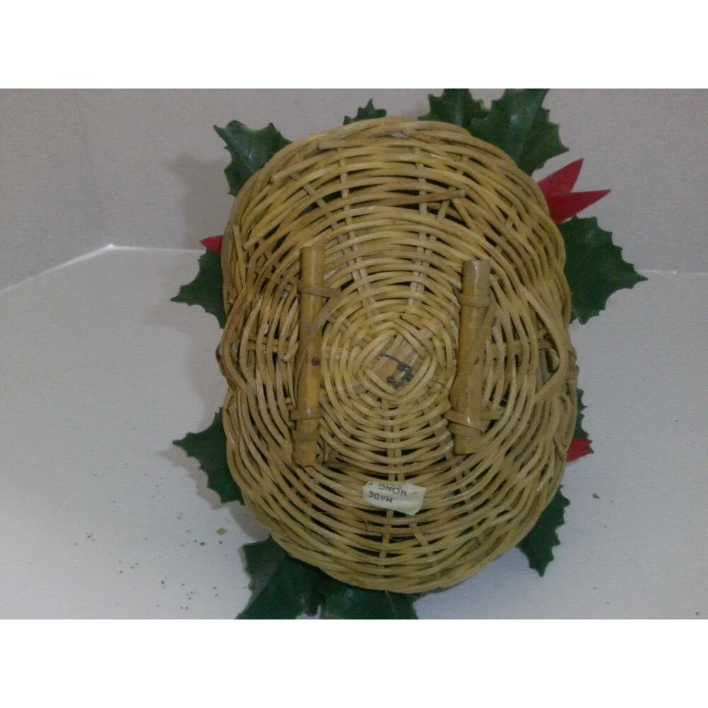 Vintage 1960s Poinsettias Arrangement in Wicker Basket Plastic 8 inch